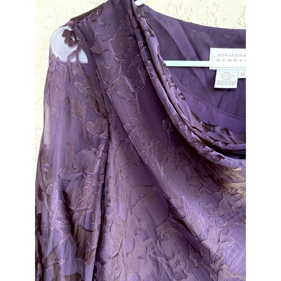 Adrianna Papell Women’s Purple Cowl Neck Silk Blend Lined Sheer Blouse Sz 10 - Picture 4 of 10